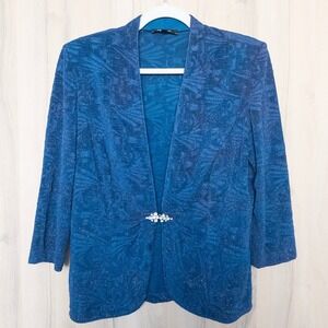 VTG Onyx Nite Womens Jacket Size L Blue 90s Metallic Evening Chic Glam Party